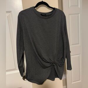 Botanique Women's Long Sleeve Dark Grey Knot Front Round Neck Top